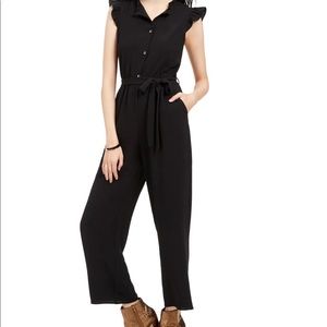 Monteau Women's Petite Ruffled Black Jumpsuit